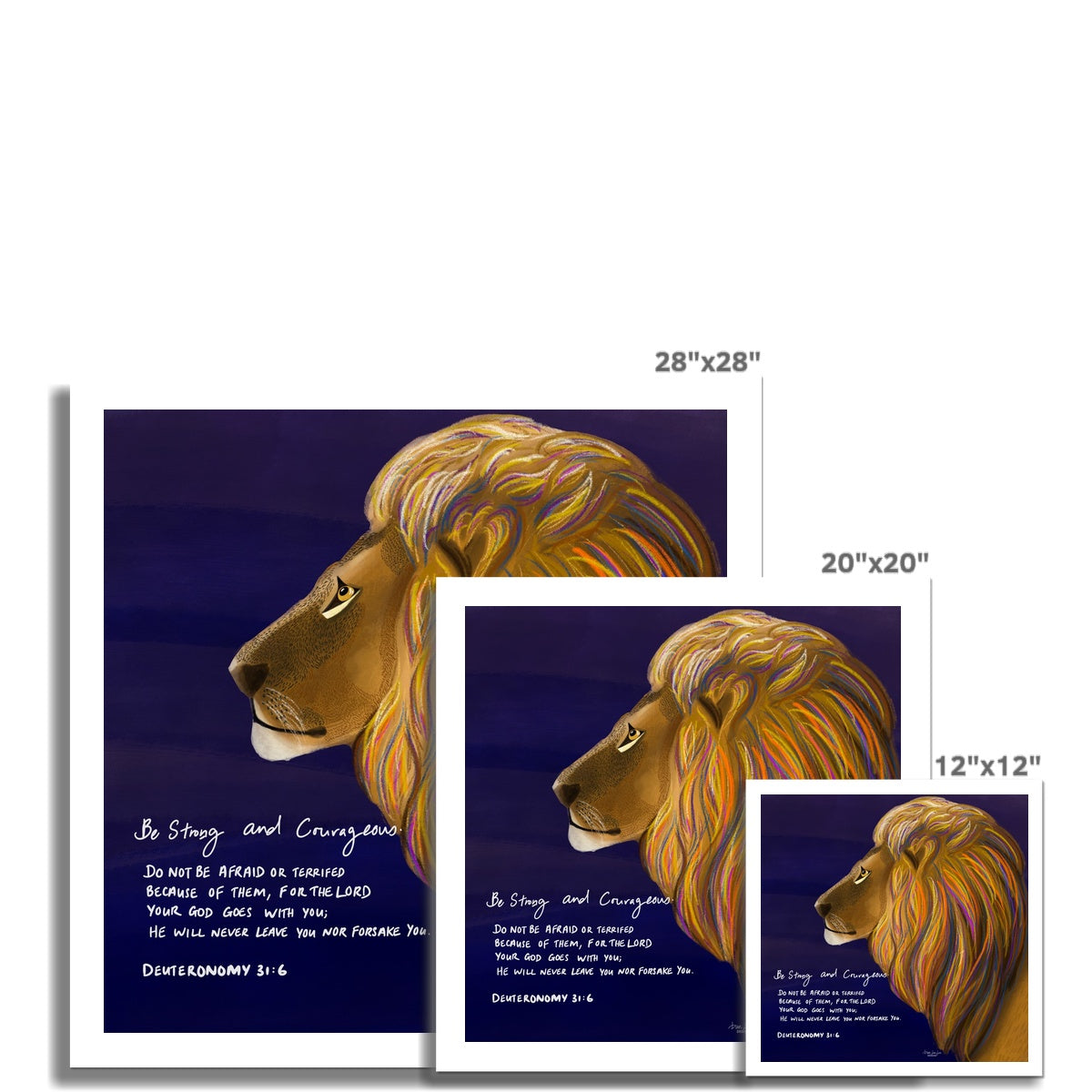Personalised Name & Date Gift| Lion of Judah - Deuteronomy 31:6 | Premium Fine Art Print Christian wall art for men