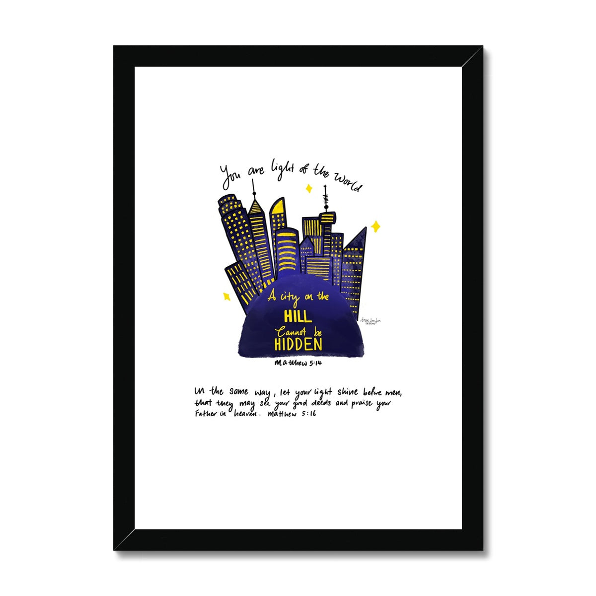 Light of the World (City on a Hill) - Matthew 5:16 | Framed Art Print