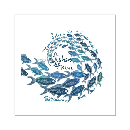 Personalised Baptism gift for Him- Fishers of Men - Matthew 4:19 | Christian Fine wall Art Print | Custom name & date gift