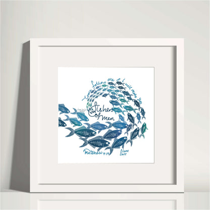 Personalised Baptism gift for Him- Fishers of Men - Matthew 4:19 | Christian Fine wall Art Print | Custom name & date gift