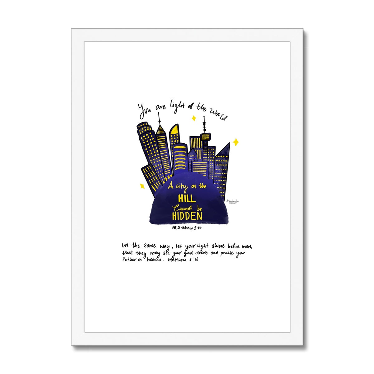 Light of the World (City on a Hill) - Matthew 5:16 | Framed Art Print