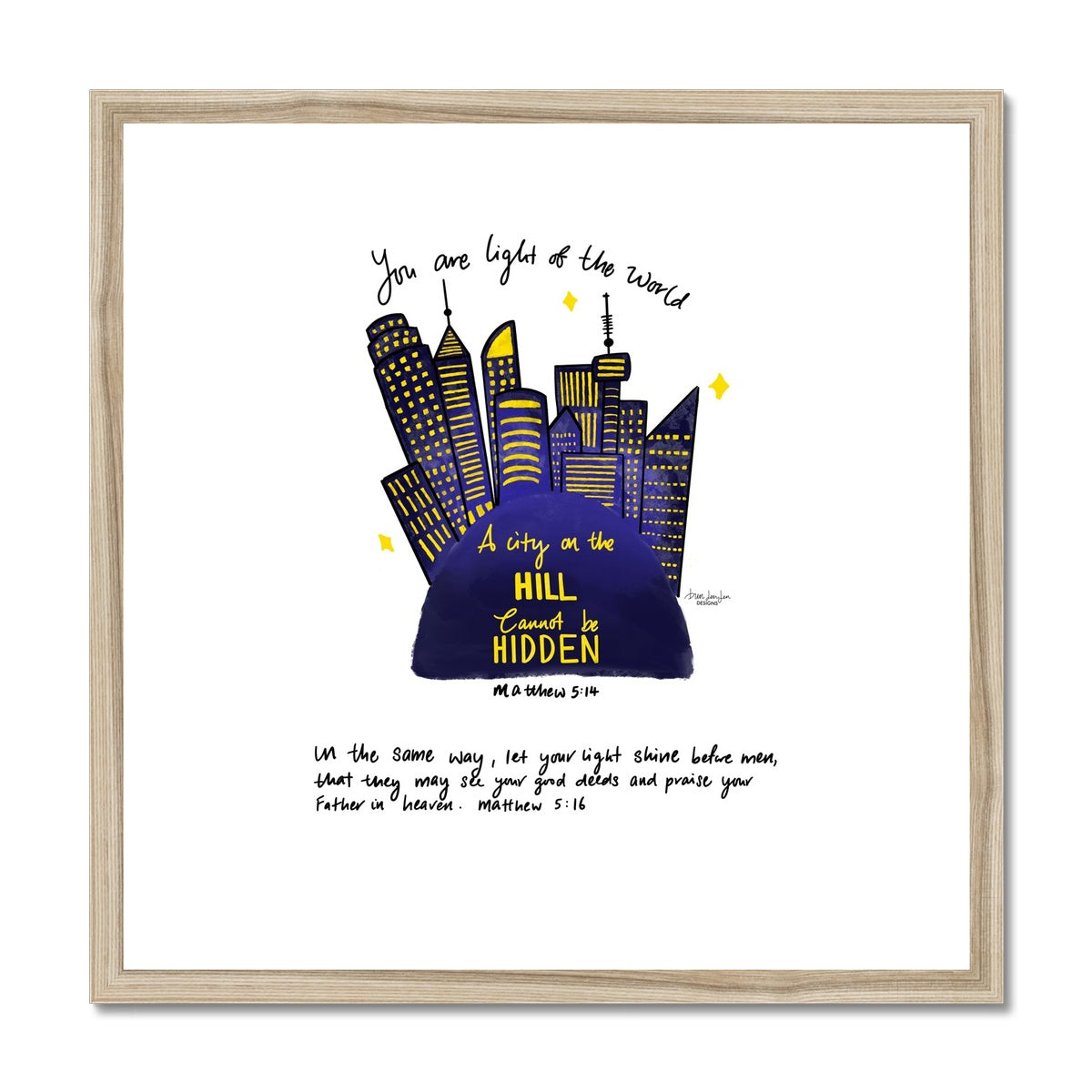 Light of the World (City on a Hill) - Matthew 5:16 | Framed Art Print